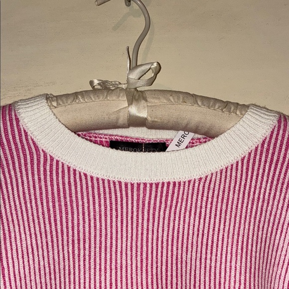 Chic Pink and White Striped Crew Neck Sweater - Picture 7 of 9